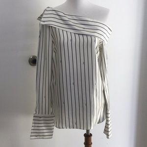 Monse one-shoulder pinstriped satin shirt